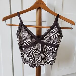 H&M Camisole Crop Top Womens S Y2K Zebra Lace Trim